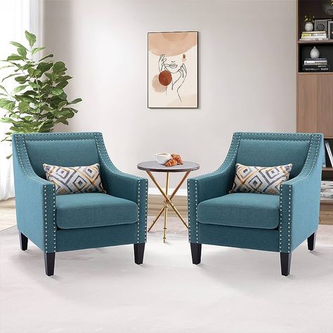 Amazon.com: Teal Accent Chairs Set of 2 for Living Room- Linen Mid Century Modern Armchair Sofa Chair sillones para sala dormitorio Upholstered Wingback Arm Chair Comfy Reading Chair Bedroom with Wood Legs : Home & Kitchen Teal Accent Chairs, Reading Chair Bedroom, Living Room Navy, Bedroom Reading Chair, Comfy Reading Chair, Chair Comfy, Comfy Reading, Teal Accent Chair, Chair Bedroom