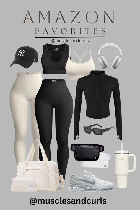 Stylish while comfortable... what is not to love! Affordable and perfect for mix and match looks. 2024 Workout Outfits Women, Amazon Gym Outfits Women, White Workout Aesthetic, Nike Leggings Outfit Casual, Black Gym Outfit Aesthetic, Athleisure Outfits Black Women, Classy Workout Outfits, Nike Socks Over Leggings Outfit, Workout Sets Outfit Aesthetic