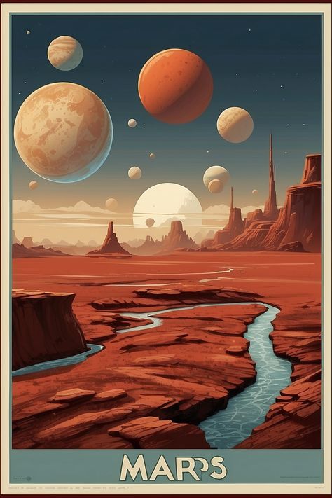 Imagine a Travel poster for MARS the Red Planet 0 Mars Illustration, Mars Poster, Mars Planet, Planet Poster, Red Planet, Girls World, Magical Girl, Travel Poster, Solar System