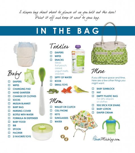 Free printable diaper bag checklist. Handy to keep near the diaper bag. Diaper Bag Checklist, Diaper Bag Essentials, Bag Checklist, Baby Checklist, Toddler Bag, Baby Travel, Nappy Bag, Baby Prep, Travel Checklist