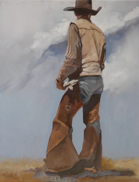 Painting of a cowboy looking a ways off. Peggy Judy, Picture Story Prompts, Animal Artists, Community Website, Cowgirl Art, Grey Horse, Blue Horse, Running Horses, Horse Drawing