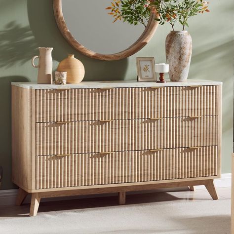 Open Menu Tan Dresser Furniture, Cool Dressers, Rattan Dresser Bedroom, Wayfair Dresser, Tan Cabinets, Display Dresser, Fluted Dresser, Dresser Inspo, Boho Dresser