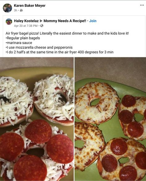 Pizza Bagel, Air Fryer Pizza, Recipes Instant Pot, Pizza Bagels, Food Babe, Food Chicken, Air Fryer Dinner Recipes, Baked Chicken Thighs, Yummy Comfort Food