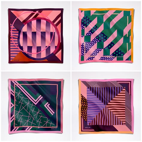 Odellin's geometric & colourful silk scarf collection [3] | Pitter Pattern Scarf Geometric Design, Print Patterns Fashion Design, Silk Scarf Pattern, Scarf Print Pattern, Print Scarf Design, Geometric Accessories, Silk Scarfs, Geometric Scarf, Scarf Collection