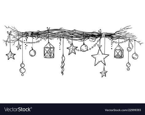 Christmas Garland Drawing, Christmas Gifts Drawing, Garland Drawing, Digital Stamps Free, Festive Garland, Gifts Drawing, Christmas Window Painting, Christmas Calligraphy, Creepy Christmas