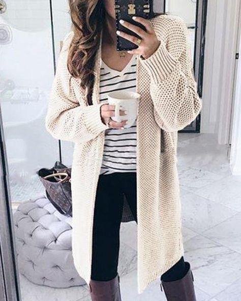 Beige Cardigan Outfit, Cardigan Outfit Casual, Cream Cardigan Outfit, Envy Clothing, Cardigan Outfit, Knitting Women Cardigan, Cream Cardigan, Cardigan Outfits, Cheap Womens Clothing