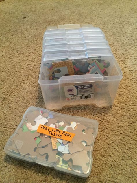 Compact Storage for Jigsaw Puzzles - The Organized Mom Puzzle Organization, Puzzle Storage, Lego Kits, Kids Toy Organization, Game Organization, Organisation Hacks, Playroom Organization, Organized Mom, Kids Room Organization