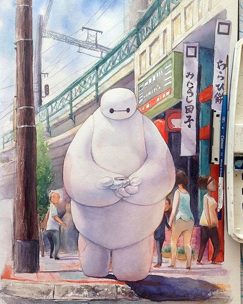 Baymax Drawing, Baymax Art, Sketchbook Assignments, Disney Canvas Art, Geeky Art, Woman Artist, Disney Canvas, Cute Kawaii Drawings, Baymax