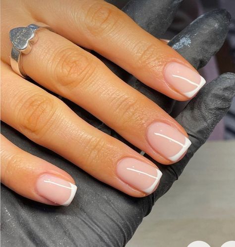 Natural Short French Tip Nails, Really Short French Nails, French Manicure Square Round, Sns French Tip Short Nails, Modern French Nails Square, Bridal Square Nails, French Tip On Real Nails, Squoval French Tip Nails Short, Squoval Nails French