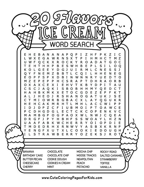 Free Printable Ice Cream Word Search For Kids - Cute Coloring Pages For Kids Fifth Grade Coloring Pages, Third Grade Coloring Pages, Fun Activity Sheets For Middle School, Work Sheets For Kids Free Printable, Ice Cream Word Search, Color By Words Free Printable, I Spy Summer Printables For Kids Free, Worksheets For 5th Grade, August Word Search