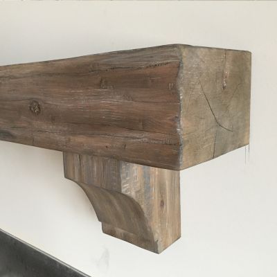 Reclaimed Wood Fireplace Mantel - Mantles.com Fireplace With Timber Mantle, Fireplace Mantel Corbels, Cedar Mantle Fireplace Mantel Ideas, Rustic Wooden Mantle Fireplace Mantels, Timber Mantle Fireplace, Rustic Wood Fireplace Mantle, Raw Wood Mantle, Barnwood Fireplace Mantle, Reclaimed Wood Fireplace Mantle