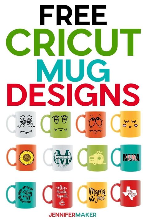 Cricut Mug ideas with free SVG cut files for decals, monograms, inspiration, and faces #cricut #mugs #vinyl Mug Wrap Svg Free, Mug Svg Free, Sublimation Mugs Ideas, Cricut Mug Ideas, Mug Design Ideas, Cricket Joy, Cricut Mugs, Free Cricut Images, Cricut Patterns