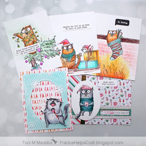 Crazy Dogs Cards, Crazy Cats Cards, Cat Christmas Cards, Tim Holtz Mini, Christmas Card Ideas, Cats Christmas, Tim Holtz Sizzix, Weird Holidays, Cat Holidays