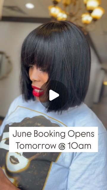 Aka diaryof_ahairstylist on Instagram: "BOOKS OPEN TOMORROW FOR JUNE! SEE YA SOON! 🥰" Sew In With Bangs Black Women, Closure Sew In With Bangs, Sew In With Bangs, Sew In Bob, Chinese Bangs, Bob Weave, Books Open, Full Bangs, Birthday Hair