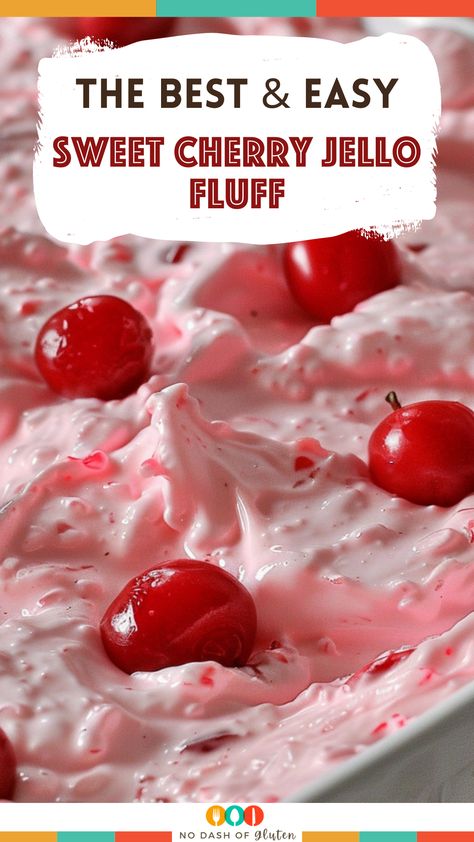 Whip up Sweet Cherry Jello Fluff for a delightful dessert that's both easy and delicious! Perfect for gatherings, it blends cherries, Cool Whip, and pineapple for a crowd-pleaser. Quick to make and irresistibly creamy, it's a surefire hit for any occasion. Love easy, tasty recipes? Pin this for your next sweet treat! Jello Pudding Cool Whip Dessert, Fruit With Cool Whip, Jello Fluff Recipes Cool Whip, Cherry Jello Fluff, Jello Cottage Cheese Cool Whip, Cherry Fluff Salad Cool Whip, Fluff Recipes Cool Whip, Cool Whip Recipes Easy, Jello Fluff Cool Whip