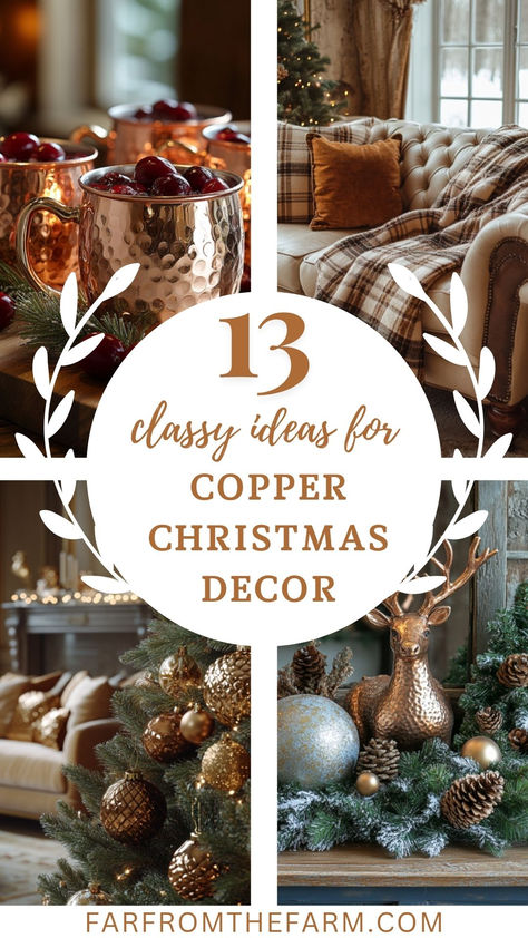 Copper Christmas Decor Ideas Black Copper Christmas Tree, Brown Ribbon Christmas Decor, Brown And Copper Christmas Tree, Christmas Tree Ideas Copper, Bronze Copper Christmas Tree, Copper And Navy Christmas Tree, Copper And White Christmas Tree, Gold Reindeer Christmas Decor, Rust Colored Christmas Decor