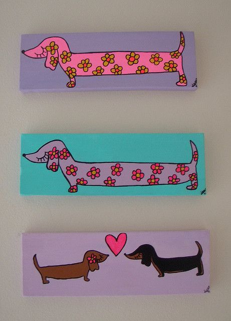 Long Doxie paintings! by chloejessica :)(: Sausage Dog Painting Easy, Weiner Dog Rock Painting, Dachshund Canvas Painting, Weenie Dog Painting, Dachshund Rock Painting, Daschund Painting Easy, Wiener Dog Painting, Dachshund Painting Easy, Long Canvas Painting Ideas Easy