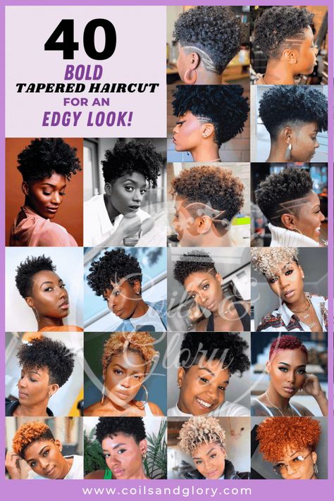 40 Tapered Haircut for Beautiful Black Women - Perfect for Hot Summers! - Coils and Glory Women Tapered Haircut African Americans, Tapered Hair Black Women, 4c Tapered Haircut, Tapered Cut Natural Hair 4c, Short Natural Haircuts 4c Hair, Haircuts Unique, Tapered Haircut Natural Hair, Low Cut Hair Black Women, Short 4b Hair