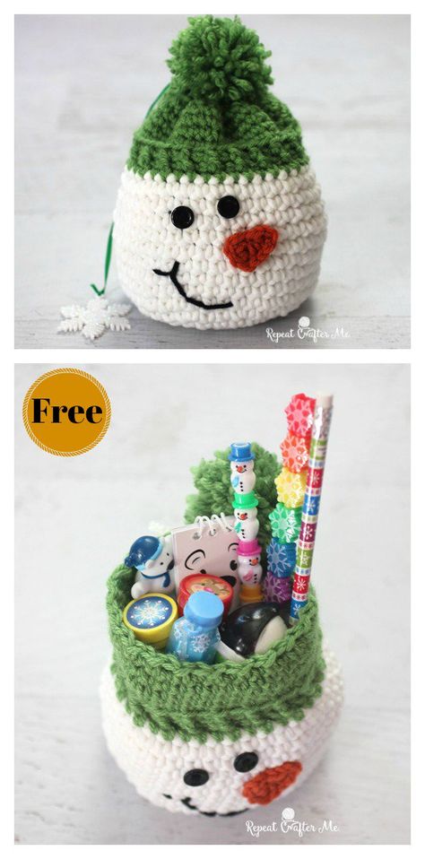 Christmas Snowman Gift Sack Free Crochet Pattern #freecrochetpatterns #snowman #christmasgifts Crocheted Snowman, Snowman Patterns, Christmas Gift Sack, Crochet Christmas Stocking Pattern, Crochet Holiday, Crocheted Christmas, Repeat Crafter Me, Crochet Christmas Stocking, Crochet Christmas Gifts