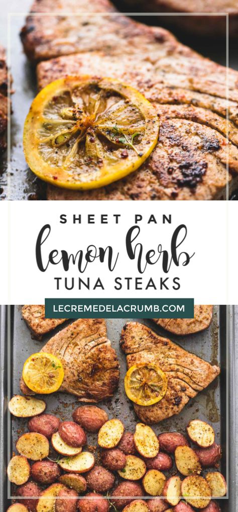 Lemon Pepper Tuna Steak, Sheet Pan Tuna Steak, Lemon Tuna Steak, Tuna Steak Healthy Recipes, Baked Tuna Recipes, Blue Fin Tuna Recipes Baked, Oven Baked Tuna Steak, Baked Tuna Steak Recipes, Recipe For Tuna Steaks