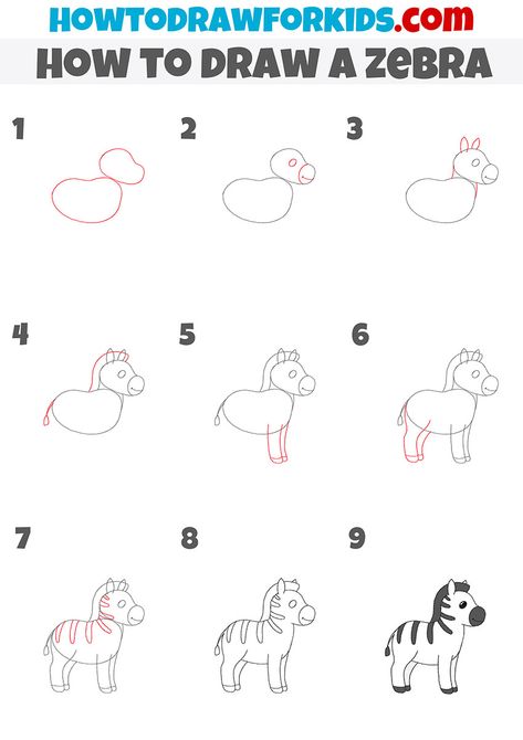 Zebra Drawing Step By Step, Simple Zebra Drawing, How To Draw A Zebra Step By Step, How To Draw Wild Animals, How To Draw A Zebra Easy, Drawings Of Animals Easy, Zebra Doodle, Drawings Of Animals, Leopard Drawing