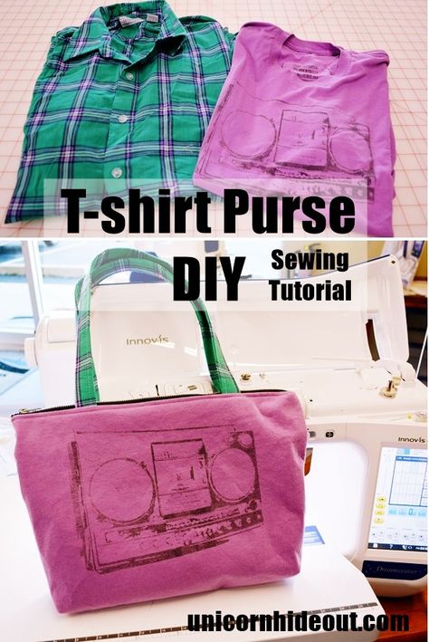 DIY T-shirt Purse Tutorial, Sewing Tutorial for beginner, intermediate or advanced. Upcycle t-shirt. Make a purse, bag or tote. Diy Clothes No Sewing, Diy Clothes No Sewing For Teens, Diy Purse Making, Make A Purse, Diy Purse Organizer, Purse Diy, Tutorial Sewing, Dress Sewing Tutorials, Sac Diy