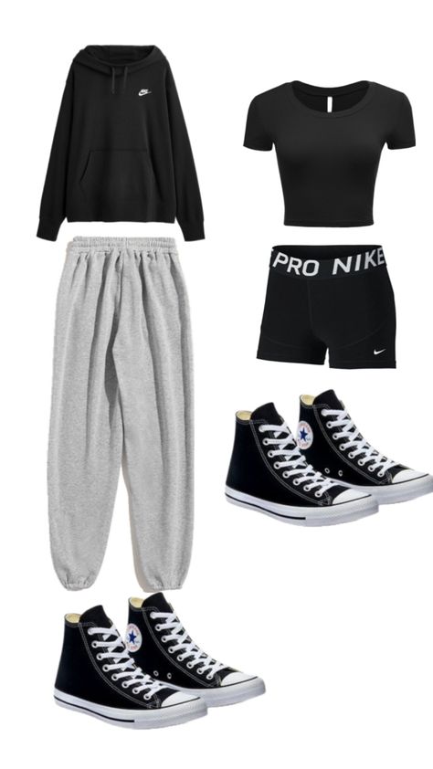 the black nike hoodie fit is something u can wear of the plane ✈️ and the black crop top and nike pros can be worn underneath when you get off the plane ✈️ Black Nike Hoodie Outfit, Black Nike Hoodie, Black Nike Pros, Hoodie Fits, Nike Hoodie, Nike Pros, Black Crop Tops, What To Wear, Crop Tops