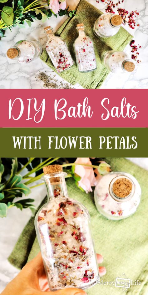 Homemade Bath Salts Recipe - customize it to any aroma you want with essential oils and flower petals Homemade Salts, Make Bath Salts, Witch Business, Homemade Bath Salts Recipe, Diy Bath Salts, Homemade Bath Salts, Bath Soak Recipe, Floral Bath Salts, Bath Boms