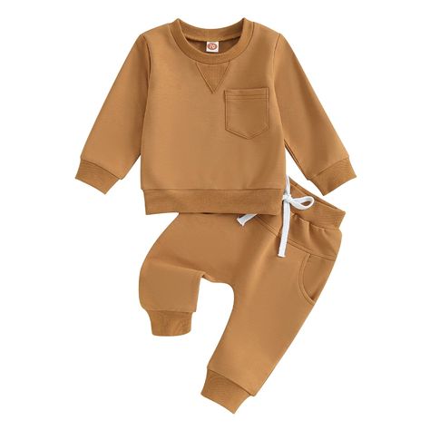 PRICES MAY VARY. Skin-friendly material----The toddler baby boys fall outfit are made of high-quality cotton blend fabric, breathable and light in weight,soft to touch,comfortable to wear and no damage to baby skin. Casuals Design: Newborn infant baby boys sweatshirt features solid colors, 1 chest pocket, crewneck and long sleeves. These baby boy pants feature pockets and an elastic waist for a comfortable fit, the classical baby sweatsuit,simple solid color baby sweatshirt and baby sweatpants m Baby Boy Pants, Lounge Outfit, Tracksuit Pants, Winter Leggings, Long Sleeve Jumper, Pant Sets, Jogger Set, Active Wear Leggings, Newborn Outfits