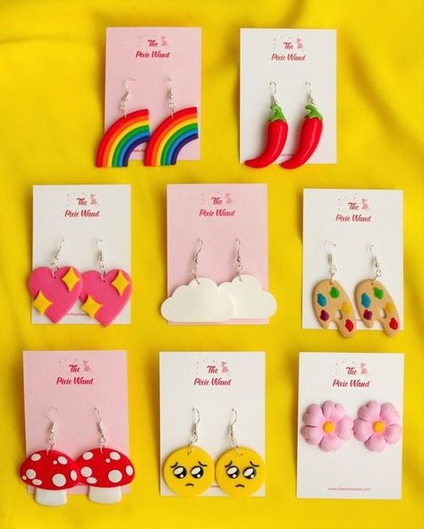 35 CLAY EARRINGS DIY - julsweek Polymer Clay Earrings Funky, Funky Clay Earrings Diy, Homemade Clay Earrings, Clay Earrings Diy, Cercei Din Lut Polimeric, Homemade Polymer Clay, Going To The Movies, Idee Cricut, Clay Rings