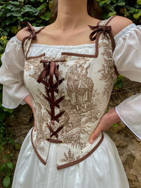 Renaissance Corset , Touile de jouy pattern corset , custom size corset , medieval corset, peasant bodice, Historical costume Thing Aesthetic, Peasant Bodice, Medieval Corset, Pattern Corset, Halloween Corset, Modern Corset, Victorian Corset, Medieval Clothes, 18th Century Costume