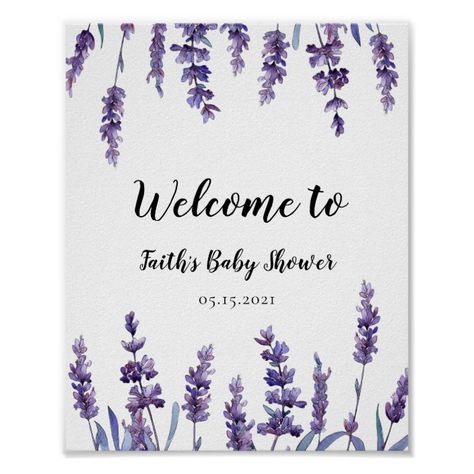 Elegant floral lavender Baby Shower welcome Poster | Zazzle.com Lavender Baby Shower Ideas, Lavender Baby Shower Theme, Karina Baby, Baby Reception, Lavender Invitation, Lavender Theme, Purple Baby Shower, Lavender Baby Showers, Fairy Baby Showers