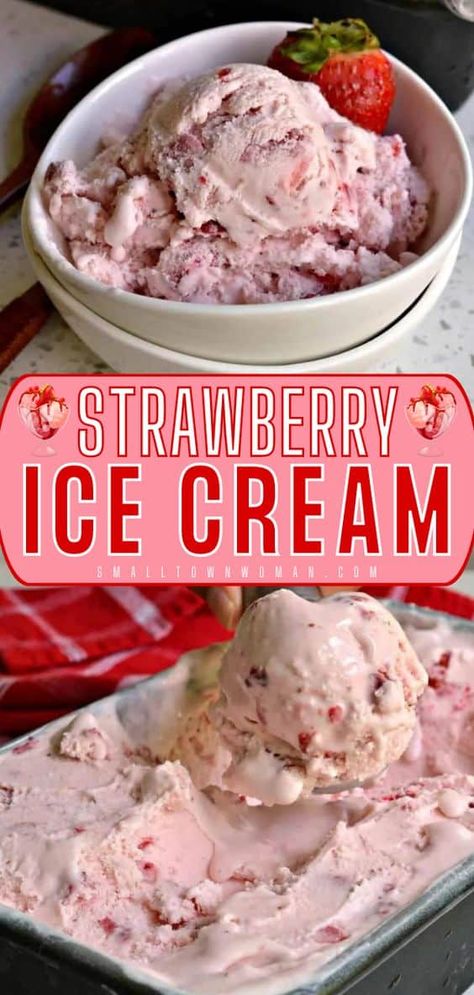 This homemade ice cream recipe is so easy to whip up with just 5 ingredients! Creamy and bursting with flavor, this fresh strawberry ice cream is the BEST. Definitely a favorite summer dessert idea! Variations included! Homemade Ice Cream Recipes Machine, Homemade Strawberry Ice Cream, Strawberry Ice Cream Recipe, Ice Cream Recipes Machine, Ice Cream Freezer, Ice Cream Maker Recipes, Homemade Candy, Homemade Ice Cream Recipes, Dessert Ingredients