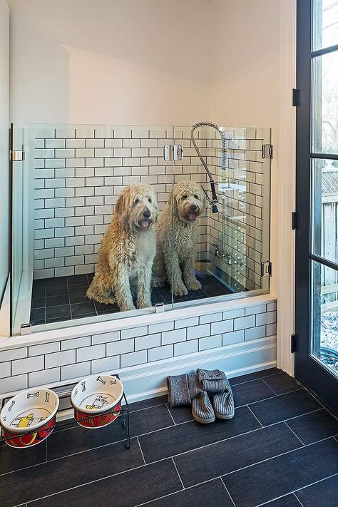 Laundry Flooring, Dog Wash Station, Dog Tub, Grooming Station, Traditional Laundry Room, Grey Laundry Rooms, Dog Den, Barn House Interior, Wash Station