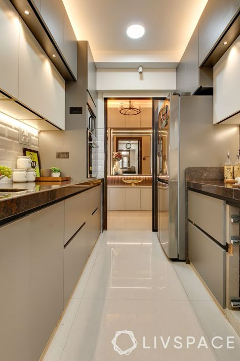 This 1,100 sq. ft. Apartment in Mumbai Offers Clean and Stylish Storage Ideas Stylish Storage Ideas, Kitchen Unit Designs, Kitchen Colour Combination, Modern Kitchen Design White Natural Wood, Modern Kitchen Design Grey, Diy Kitchen Backsplash, Kitchen Design Modern White, Kitchen Interior Design Decor, Kitchen Interior Design Modern