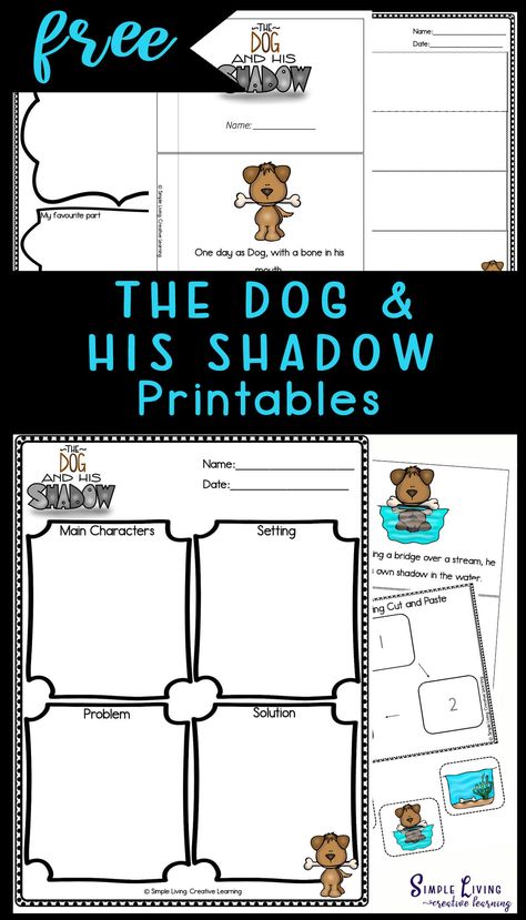 The Dog and His Shadow Printables Aesop's Fables Activities, Greedy Dog Story, Fables Activities, Aesop Fables, Dog Shadow, Shadow Activities, Counting Puzzles, Reflection Activities, Aesop's Fables