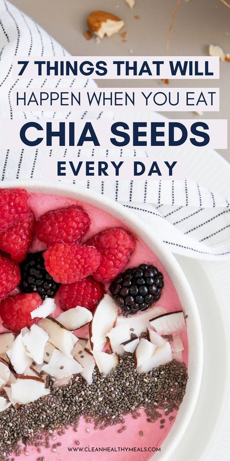 How and why to eat chia seeds every day! The amazing health benefits of chia seeds plus an easy chia pudding recipe to try! Chia Pudding With Ground Chia, Chia Pudding Health Benefits, Clean Eating Chia Seed Pudding, Chia Seed Pudding Benefits Health, Chia Seed Dinner Recipes, Benefits Of Overnight Oats Chia Seeds, Chia Seed Diet Plan 21 Days, How To Incorporate Chia Seeds, High Fiber Overnight Oats Chia Seeds