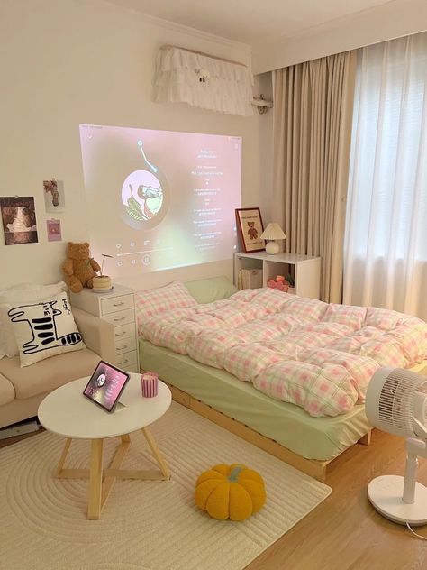 bedroom inspo | aesthetic bedroom | pastel green and pink theme bedroom Pink And Green Pastel Bedroom, Green And Pink Aesthetic Room, Bedroom Decor Green And Pink, Korean Room Aesthetic Pink, Pink Green Bedding, Pastel Pink And Green Room Aesthetic, Pink Pastel Room Aesthetic, Pastel Pink And Green Room, Green Pink Room Aesthetic