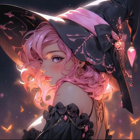 Witch Pfp, Coven Witches, Witch Fanart, Characters With Pink Hair, W.i.t.c.h Fanart, Character Inspiration Girl, Witches Halloween, Anime Witch, Vintage Flowers Wallpaper