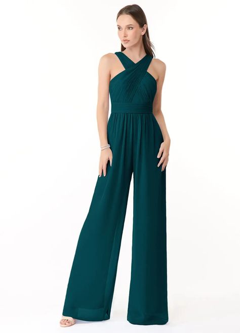 Pine Azazie Berdie Jumpsuit Bridesmaid Dresses | Azazie Jumpsuit Bridesmaid Dresses, Teal Bridesmaids, Jumpsuit Bridesmaid, Bridesmaid Jumpsuit, Bridesmaids Jumpsuits, Plus Size Bridal Dresses, Neutral Dresses, White Dress Top, Bridesmaid Dresses Azazie