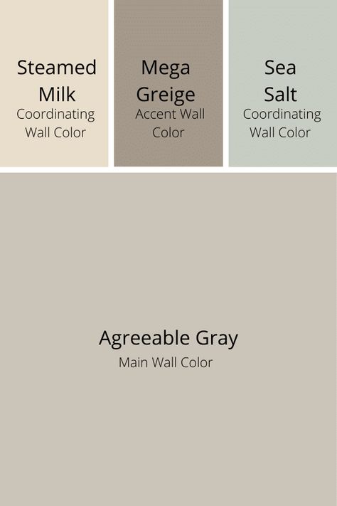 Tan Gray Wall Color, Green And Agreeable Gray, Agreeable Gray Paint Scheme, Grey Scheme Bedroom, Agreeable Grey Color Palette, What Color Goes With Agreeable Gray, Paint Colors To Go With Agreeable Gray, Main House Color Interior, Coordinating Wall Colors