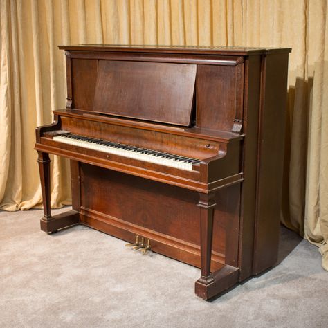 This lovely Conover upright piano was built in 1909 during the transitional Edwardian period. This piano is made of beautiful  book-matched walnut wood which gives the instrument an overall sense of simple elegance. Shop now on our website! #pianoforsale #uprightpiano #antiquepiano #antiques #antiquefurniture #antiquedecor #walnutpiano #elegant #elegantdecor #decor #homedecor #decorideas #decorinspo #musichistory #shopping #shoplocal #music Standing Piano, Wooden Piano, Old Piano, Old Upright Piano, Beautiful Grand Piano, Antique Upright Piano, Piano Restoration, Piano Shop, 1900s Home