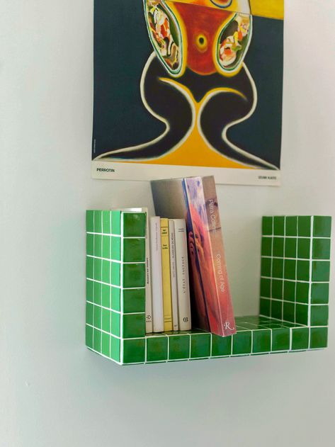 Tile Bookcase Medium Tile Bookcase Tiled Medium Floatting - Etsy Tile Shelf, Wall Bedside Table, Tile Furniture, Tile Table, Regal Design, Furniture Bookshelves, Handmade Tile, Handmade Tiles, Book Shelf