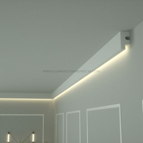 Led Drop Ceiling Lights, Hidden Lighting Bedroom, Lightning Ideas Living Room, Dropped Ceiling Lighting, Modern Cove Lighting, Rigips Ideas, Hidden Lighting Ceiling, Indirect Lighting Bedroom, Ceiling Strip Lighting