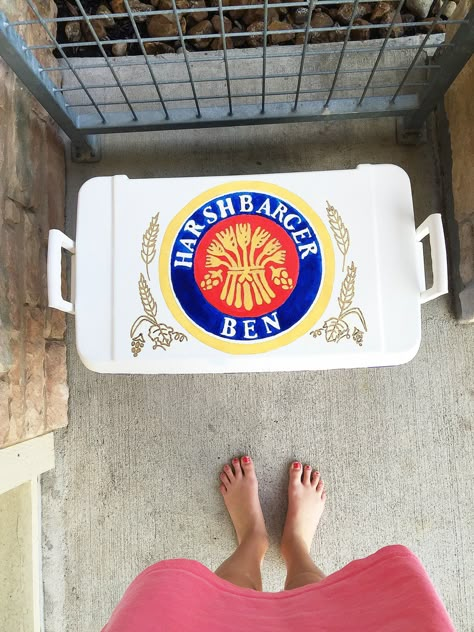 Miller lite with name cooler top Miller Lite Cooler Painting, Frat Cooler Miller Lite, Frat Cooler Top Ideas, Family Guy Frat Cooler, Name On Frat Cooler, Miller Lite Frat Cooler, Frat Cooler Name On Top, Brozarks Cooler Ideas, Mountain Weekend Cooler