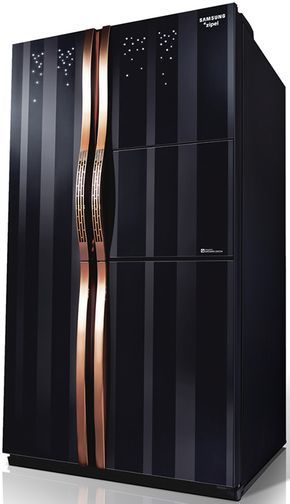 Gem-encrusted fridge, anyone?  More specs for this Samsung refrigerator:  ink stained glass doors  gold trimmed champagne handles  A++ energy rating  740 litre cooling capacity Rose Gold Kitchen Appliances, Luxury Refrigerator, Black And Copper Kitchen, Black Fridges, Samsung Fridge, Rose Gold Kitchen, Stained Glass Door, Gadgets Kitchen Cooking, Kitchen Remodel Before And After