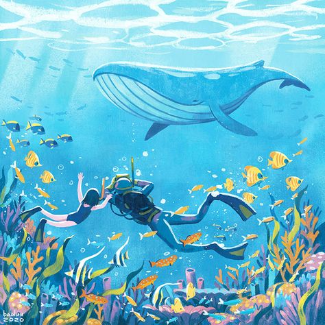 Ocean Illustration, Sea Illustration, Arte Inspo, Sea Art, In The Ocean, Ocean Art, Children's Book Illustration, Art Plastique, Art Drawings Sketches