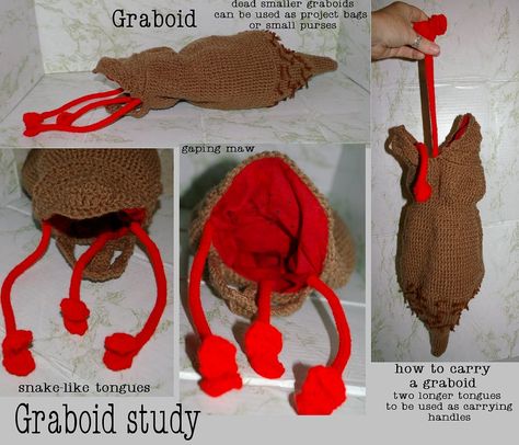 Graboid  purse I crocheted for a swap partner who loved Tremors movies! Didn't use a pattern...just crocheted on the go! All Crocheted with cloth lining. Crochet For Partner, Graboid Tremors, Addi Machine, Horror Merch, Childhood Movies, Fun Crochet, Crochet Clothing, Fun Crochet Projects, Knitting Ideas