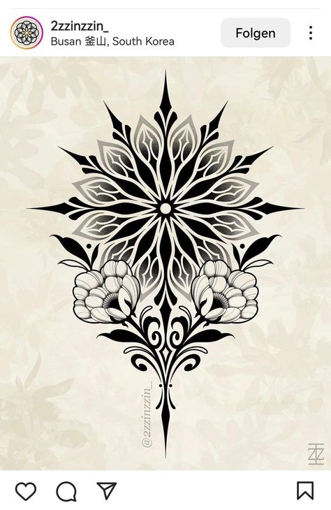 Floral Tattoo Flash, Blackwork Floral Tattoo, Ornamental Tattoos, Floral Mandala Tattoo, Geometric Mandala Tattoo, Tattoos Infinity, Cursive Tattoos, Ornamental Tattoo, Tattoos Geometric