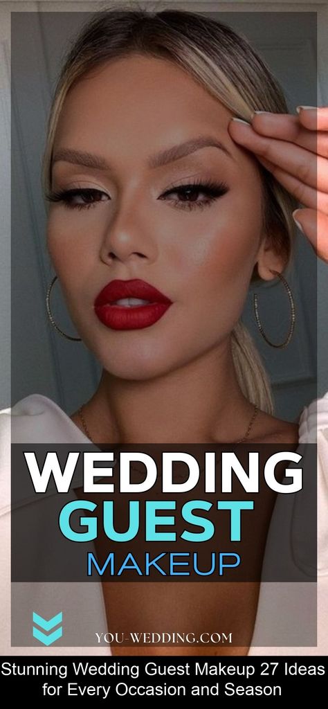 Stunning Wedding Guest Makeup 27 Ideas for Every Occasion and Season -  #guest #Ideas #makeup #Occasion #season #Stunning #Wedding Wedding Guest Makeup Ideas, Guest Makeup Look, Gorgeous Bridal Makeup, Trendy Bridesmaids, Wedding Guest Makeup, Bold Eye Makeup, Bold Lip Color, Classic Makeup, Makeup Easy